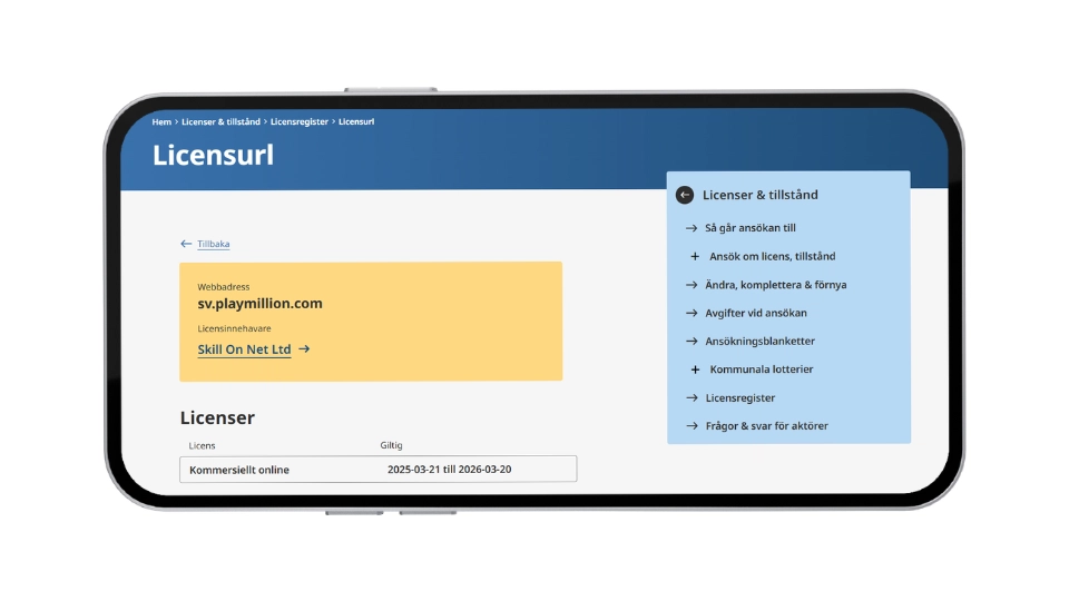 PlayMillions svenska spellicens utfärdad till Skill On Net Ltd.