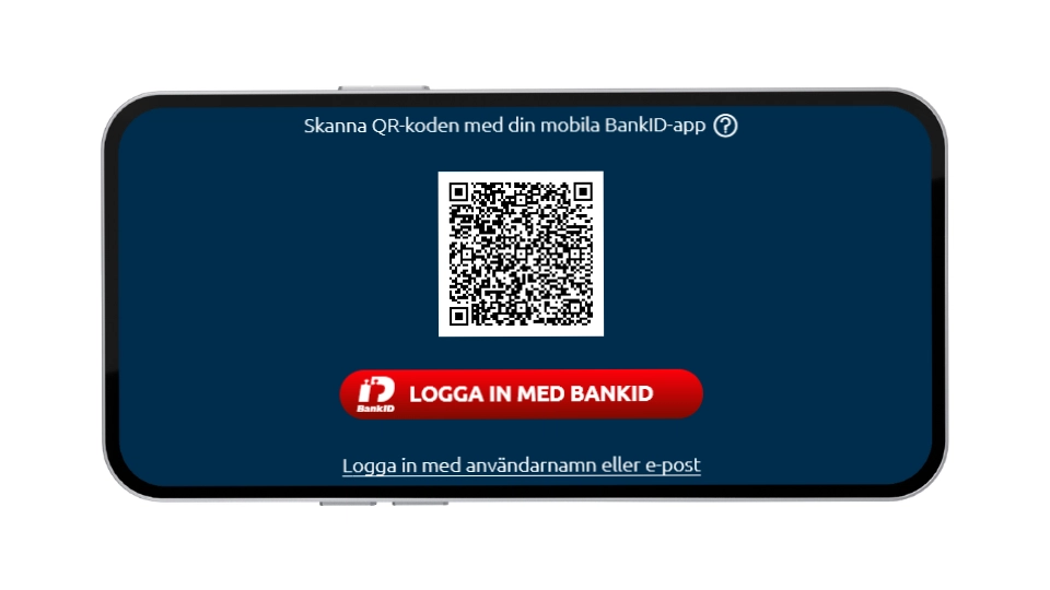 Inloggningsruta för BankID hos PlayToro Casino med QR-kod och knapp för legitimering.