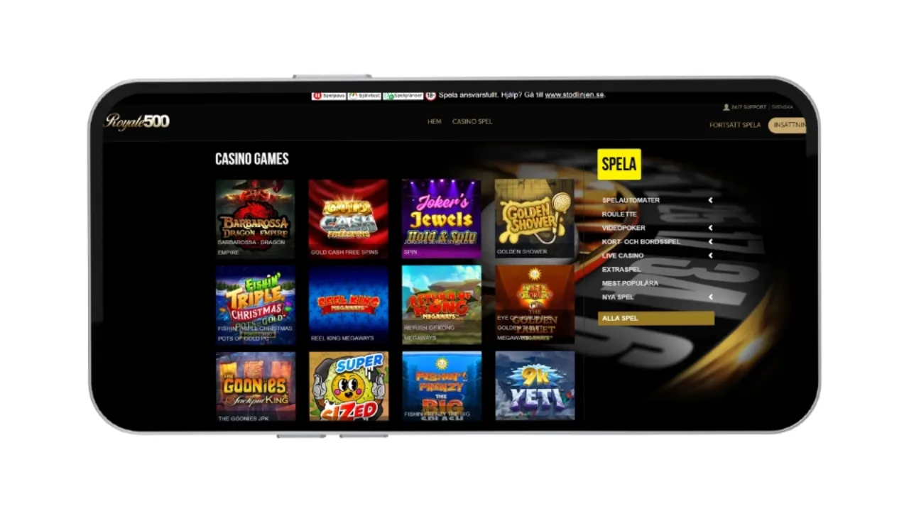 Spelutbud med slots och jackpottar hos Royale 500 Casino.