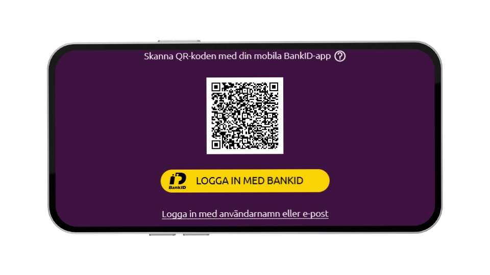 Inloggningssida med BankID QR-kod hos SlotsMagic.