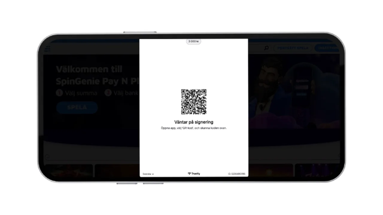 BankID-signering med QR-kod via Trustly hos Spin Genie Casino.