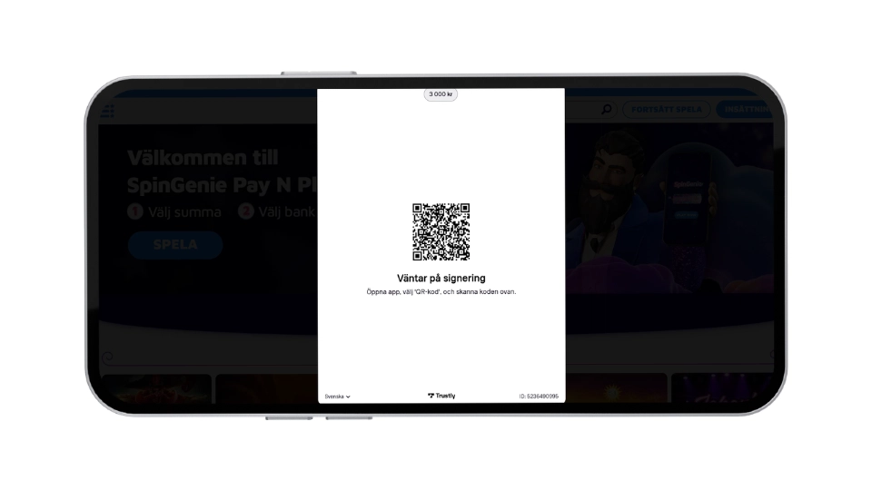 BankID-signering med QR-kod via Trustly hos Spin Genie Casino.