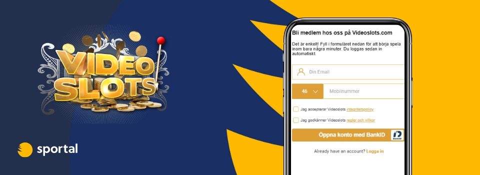 Mobilskärm som visar BankID-inloggning hos Videoslots Casino. 