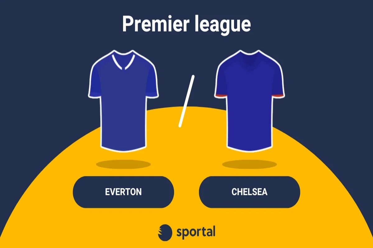 Premier League-grafik för Everton mot Chelsea med lagens matchtröjor.