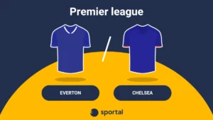 Premier League-grafik för Everton mot Chelsea med lagens matchtröjor.