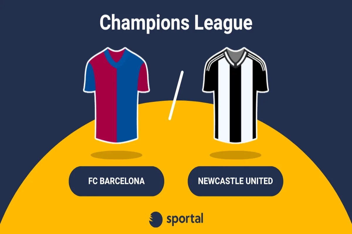 Champions League-grafik för FC Barcelona mot Newcastle United med lagens matchtröjor.