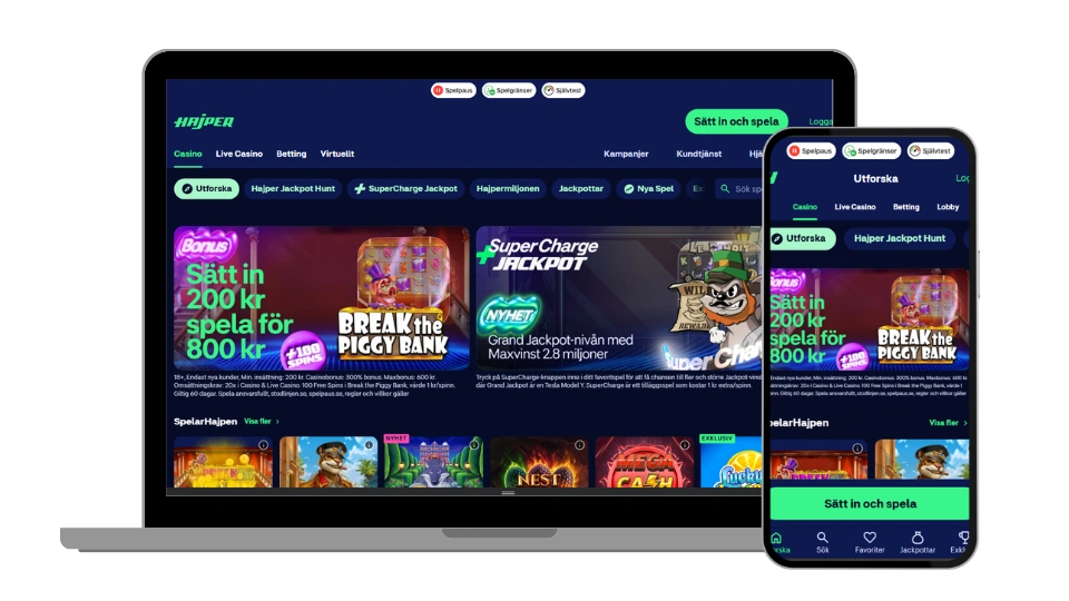 Hajper casino mobil och dator