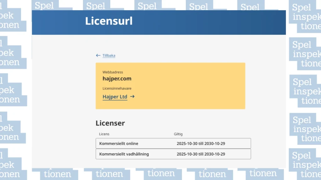 Hajper casino licens hos Spelinspektionen