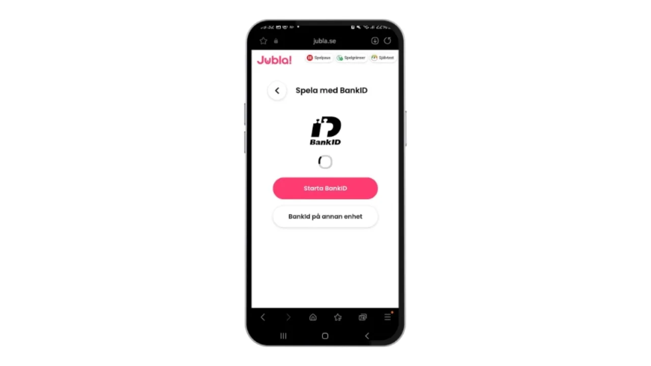 Mobilvy för Jubla som visar inloggning med BankID och knappen 'Starta BankID'.