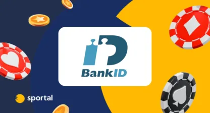 BankID-logotyp omgiven av spelmarker och mynt.