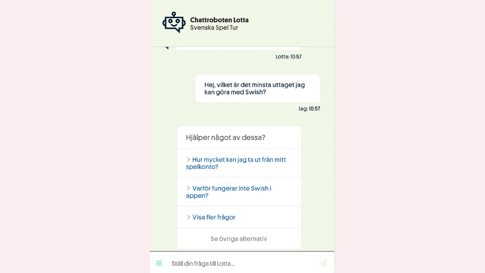 Chattroboten Lotta ger snabb hjälp i Svenska Spels kundtjänst.