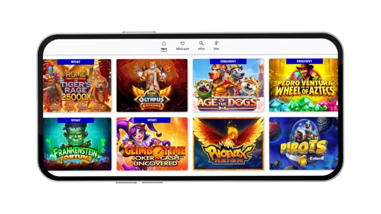 Populära och exklusiva slots i mobilen hos Svenska Spel Casino.