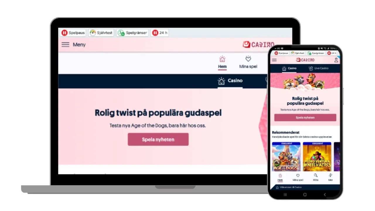 Svenska Spel Casino startsida på dator och mobil.