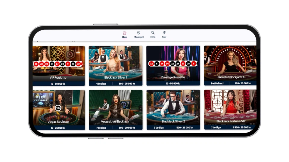 Exklusiva livebord för Blackjack och Roulette hos Svenska Spel.
