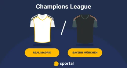 Premier League-grafik för Real Madrid mot Bayern München med lagens matchtröjor.