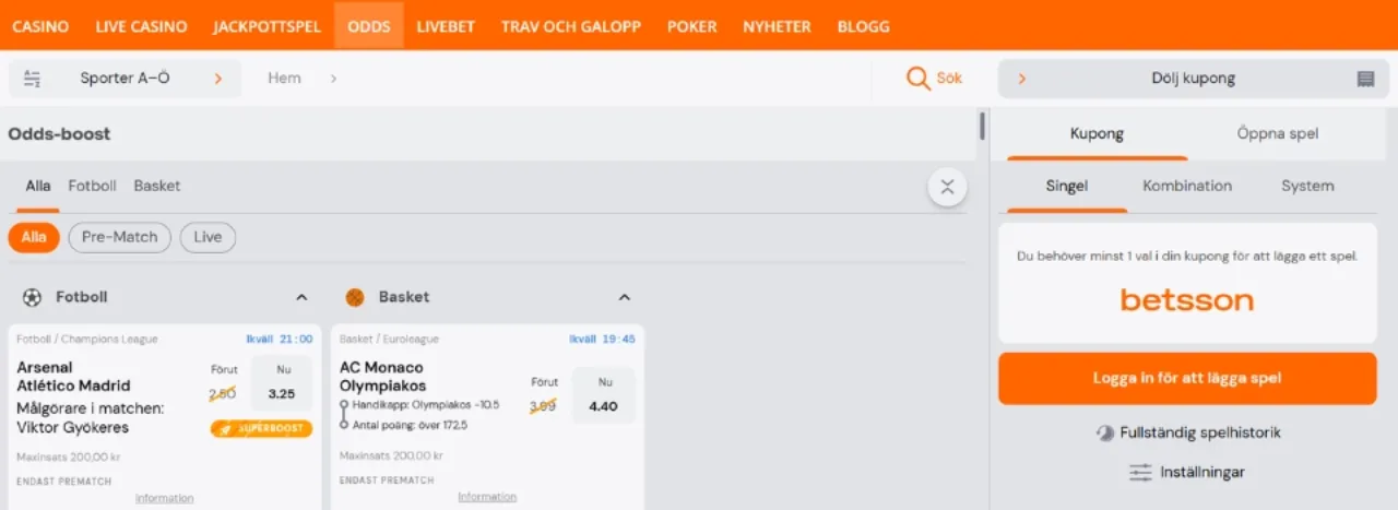 Betsson Oddsboost