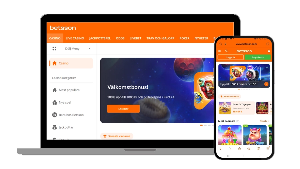 Betsson Casino på dator och mobil.