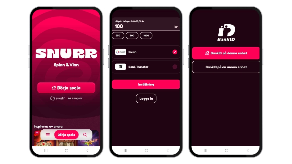 Steg för registrering av konto hos Snurr Casino.