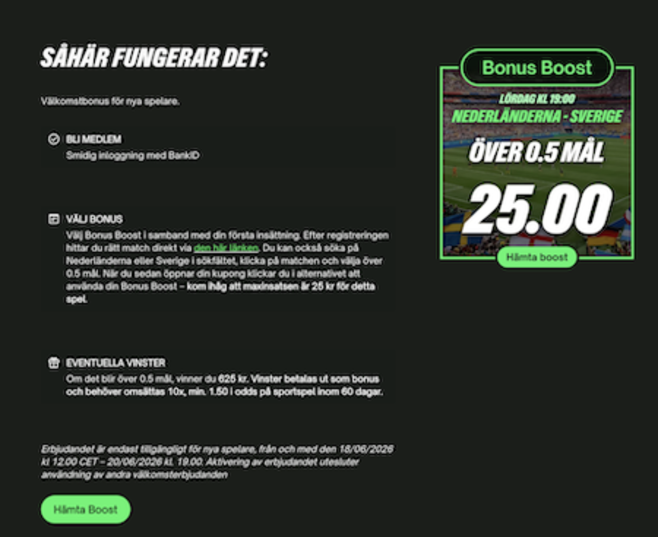 Hämta Sverige oddsboost på ComeOn