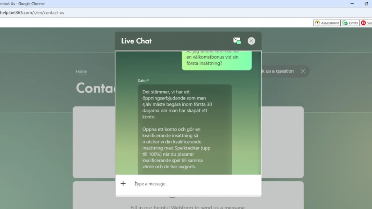 Live chat hos bet365 kundtjänst