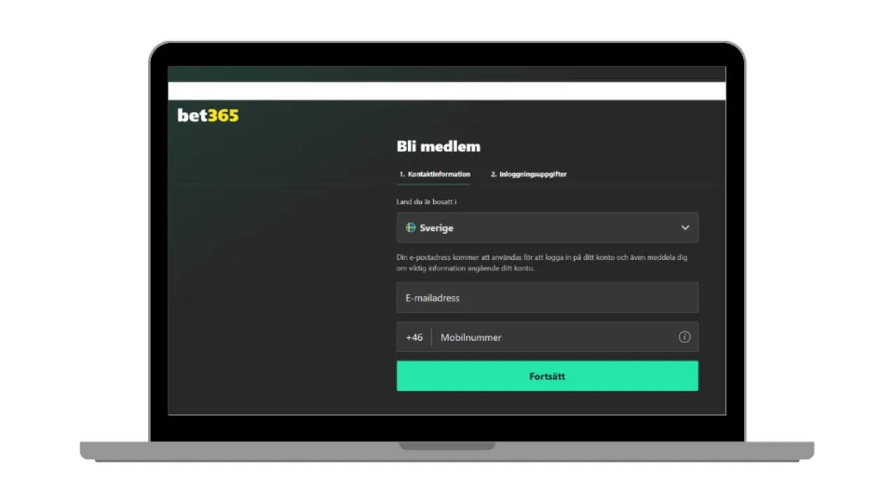 bet365 registreringsfält.