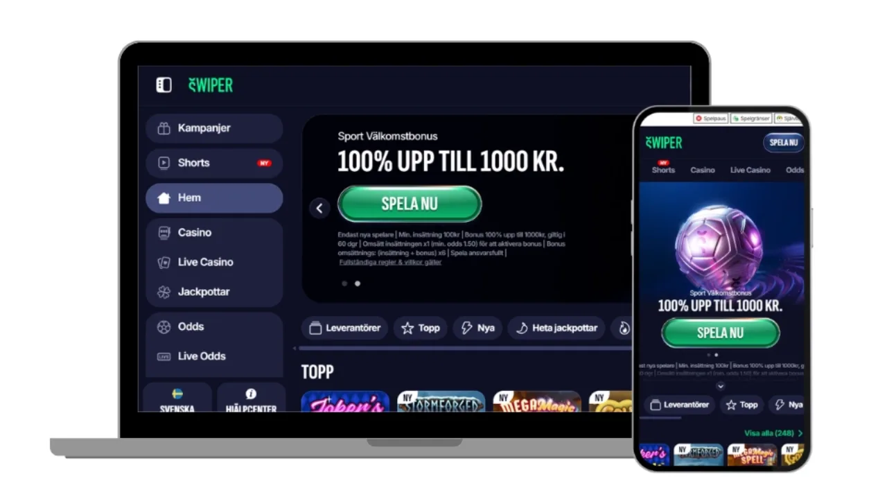 Swiper Casino på dator och mobil.
