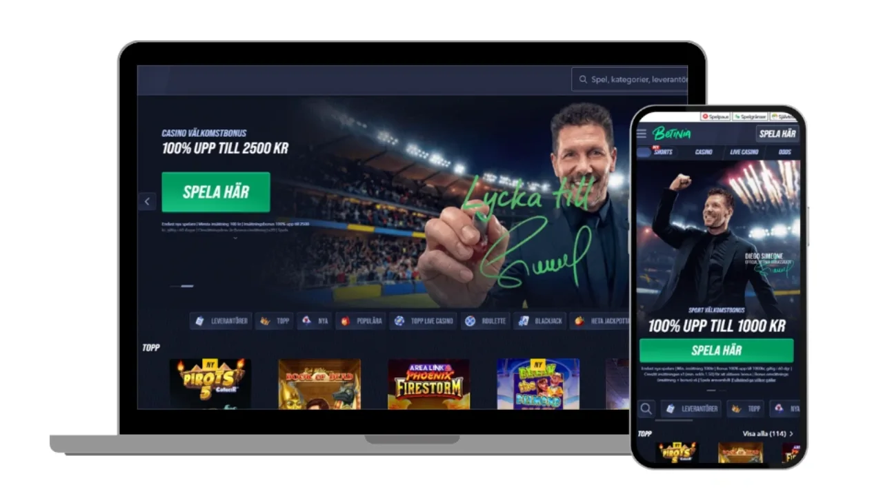 Betinia Casino på dator och mobil