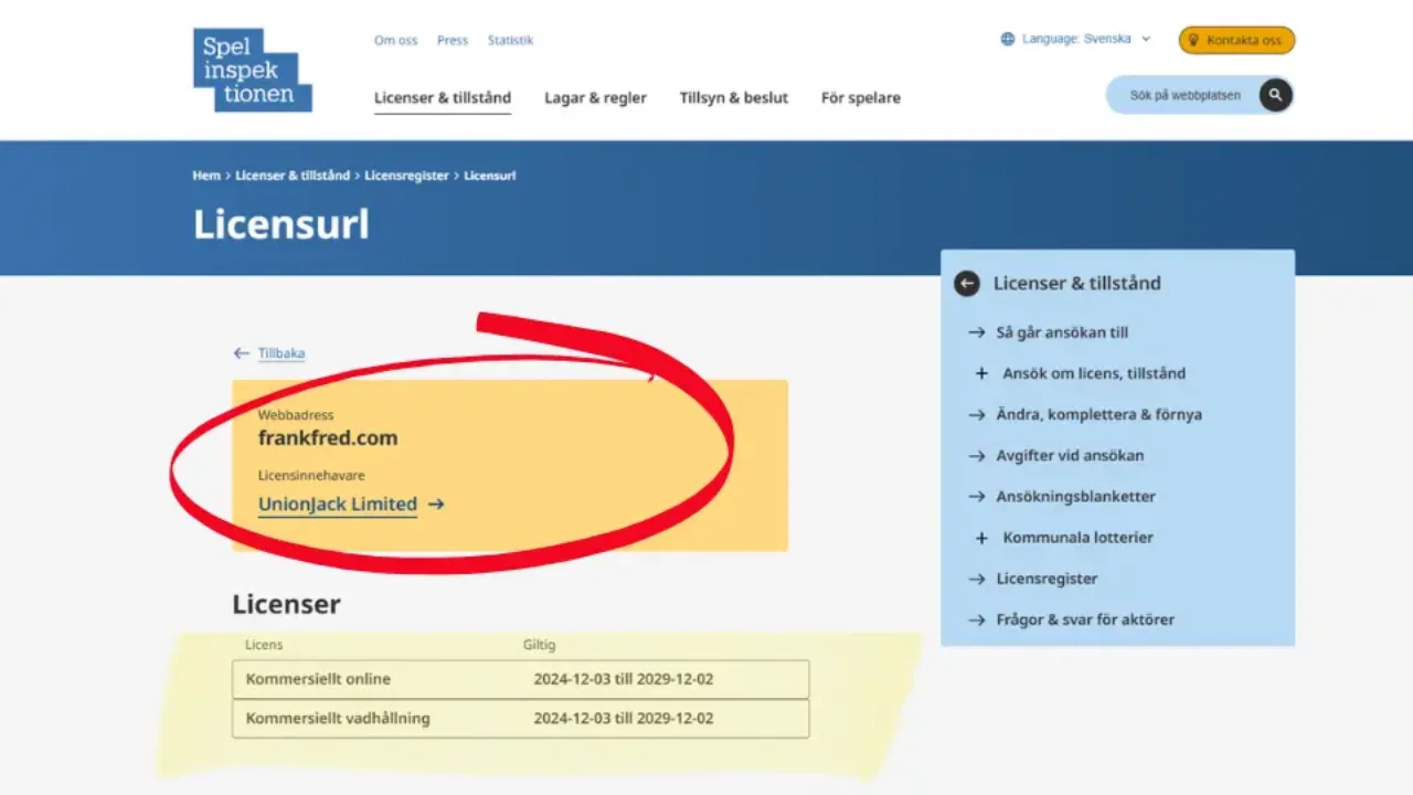 Frankfreds spellicens för odds och casino