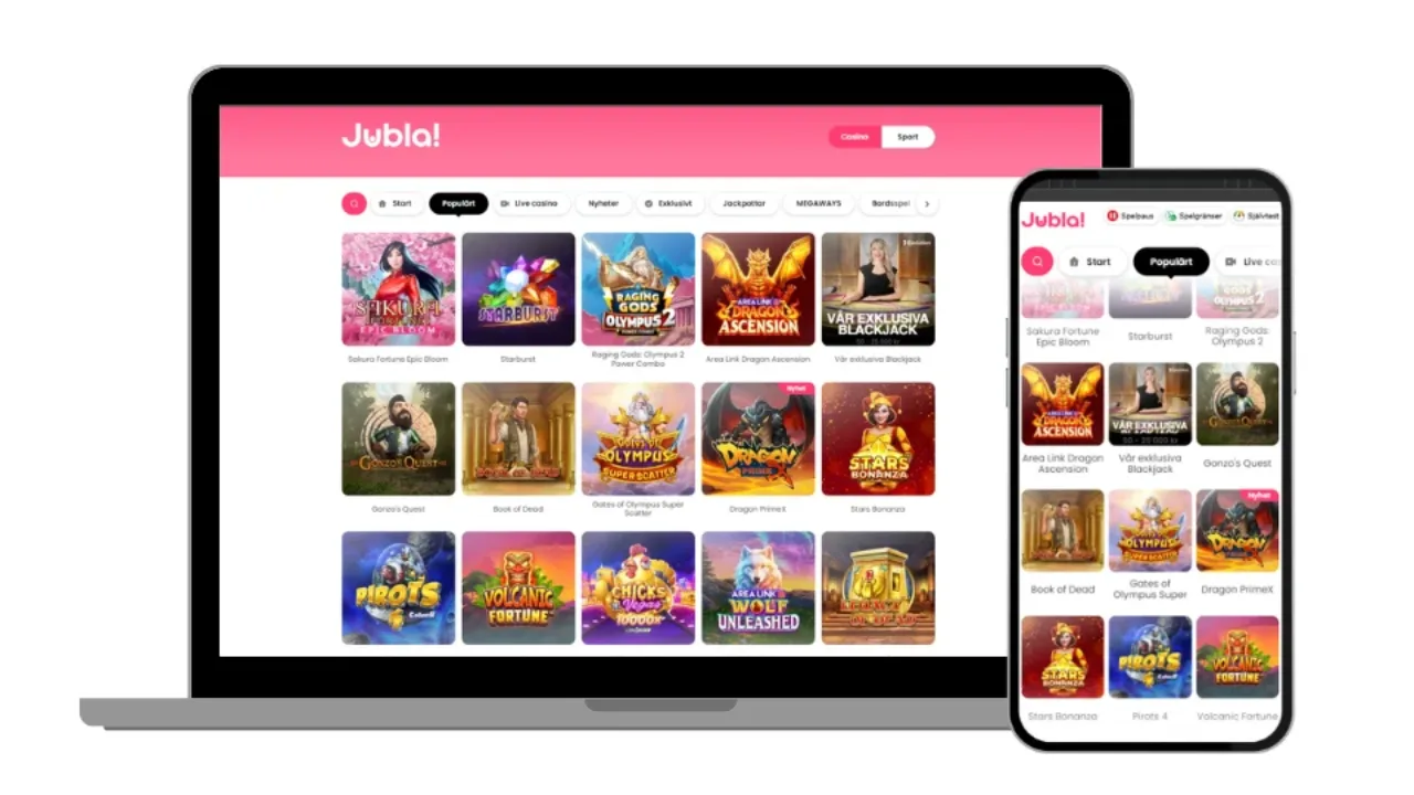 Jubla Casino spelvy mobil och dator