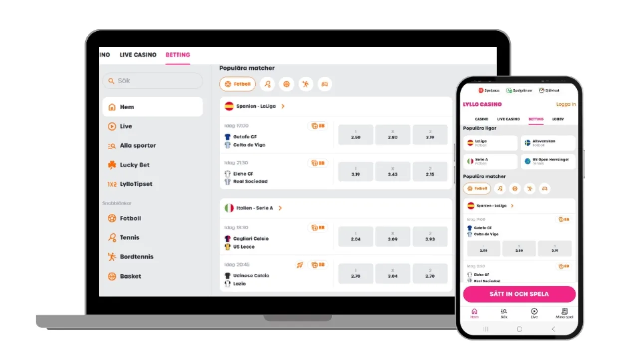 yllo Casino oddssektion på laptop och mobil.