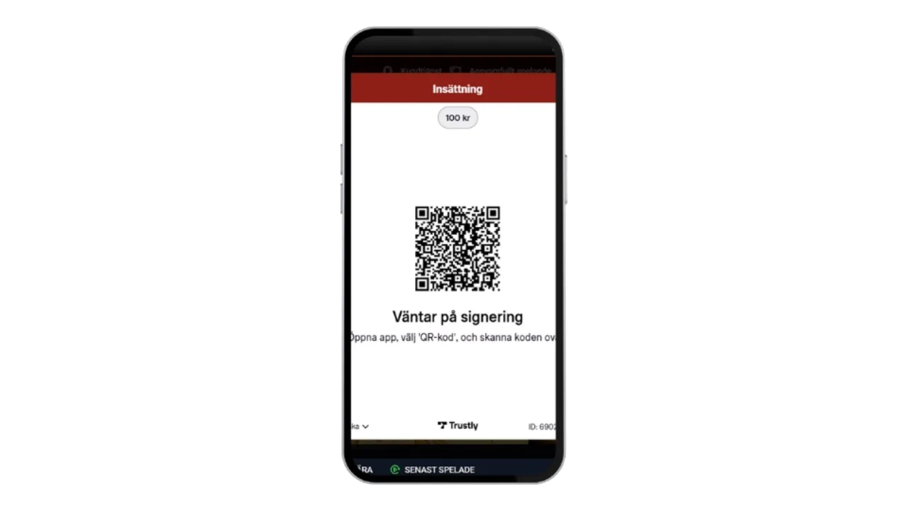 Megafortune Casino QR-kod för verifiering och insättning via Trustly