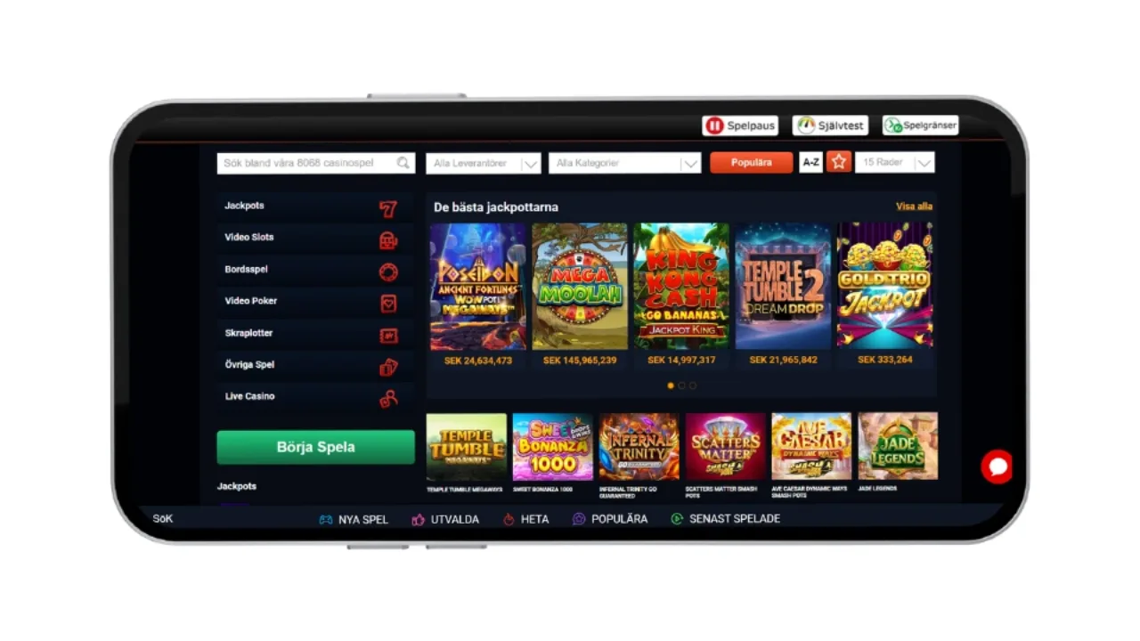 Megafortune Casino spellobby med slots