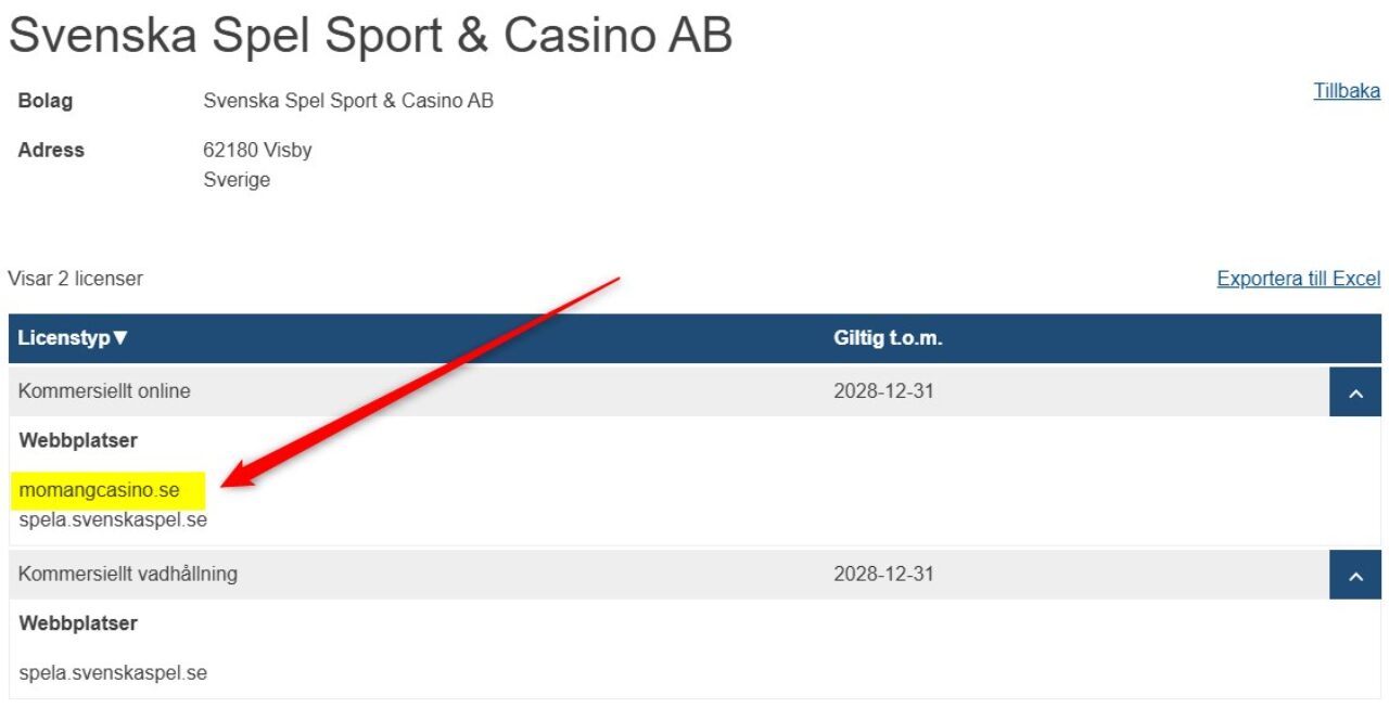 Momang casino har giltig spellicens i Sverige