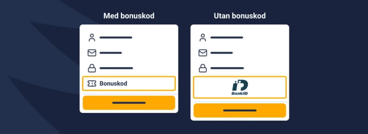 Jämförelse av registrering med och utan bonuskod
