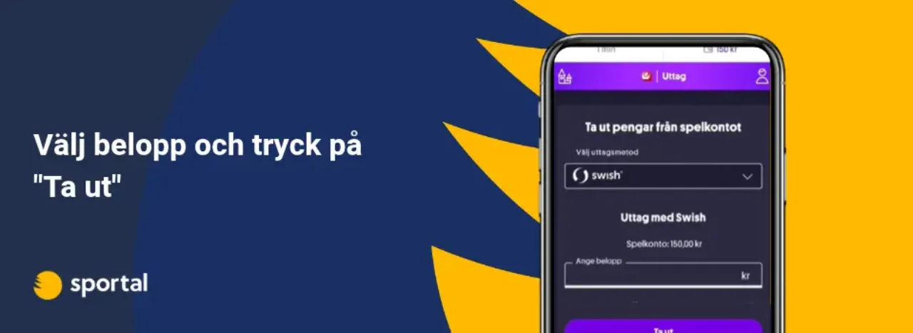 Välj Swish som uttagsmetod och ange belopp i casinots kassa